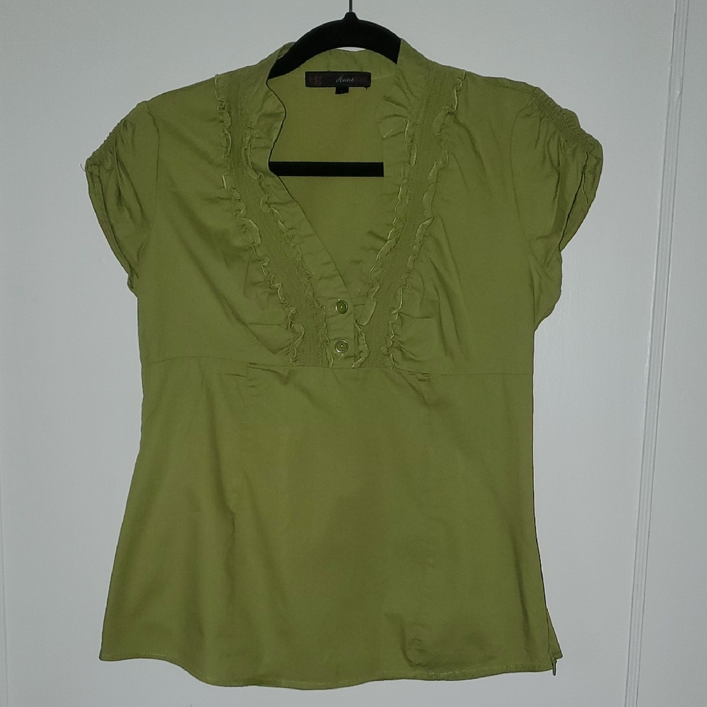 HeartSoul Green Ruffled Cap Sleeve Blouse